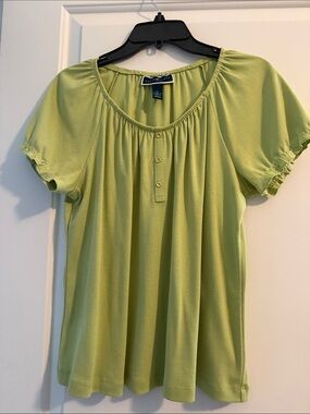 Karen Scott Lime Green Short-Sleeve Henley Blouse
